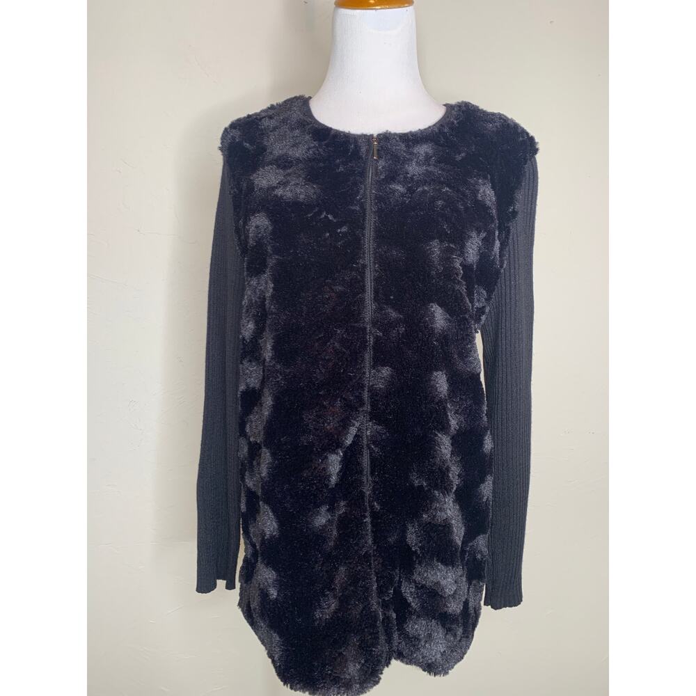 Faux Fur Front Cardigan Full Zip Sz Large? Goth Indie Punk